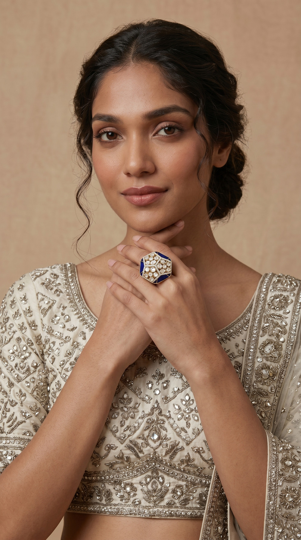 Royal Blue Enamel Open Polki Ring
