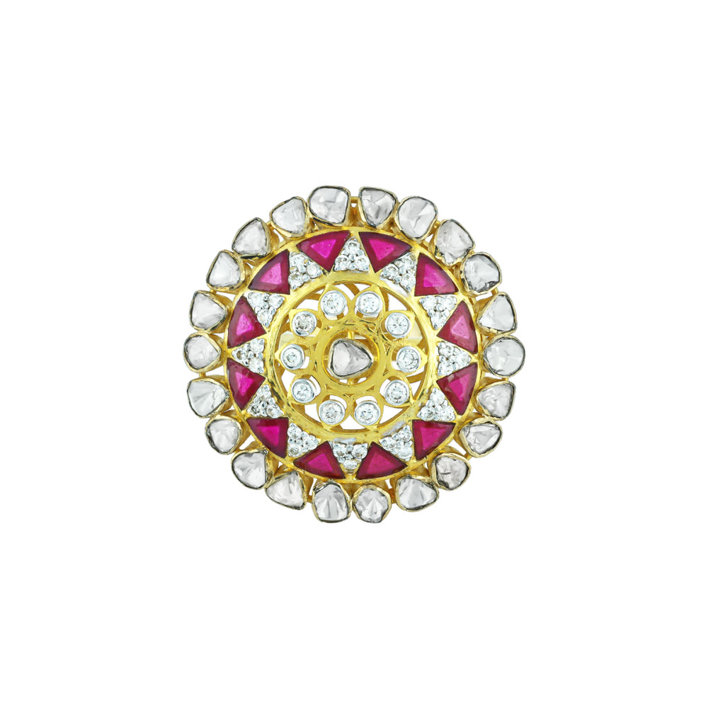 Polki Ring with Red Talafs and Polki Detailing