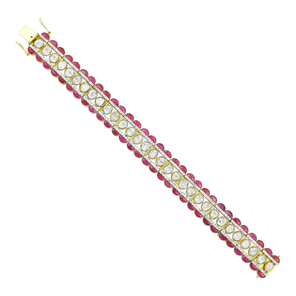 Geometric Polki Bracelet with Red Talaf