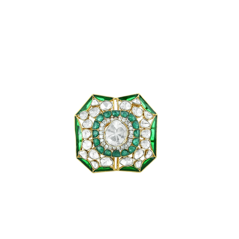 Polki Statement Ring with Green Accents