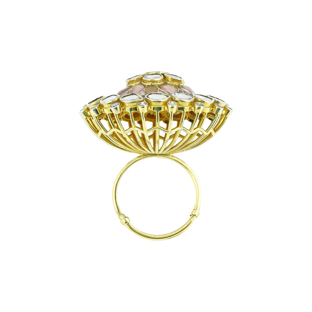 Floral Polki Ring with Pink Morganite Talaf and Diamond Halo