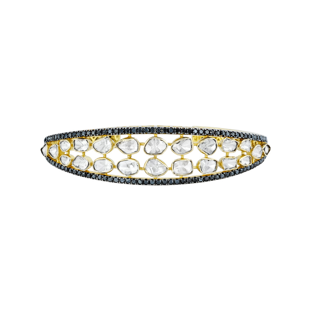 Open Cuff with Polki and Black Diamonds in Modern Design