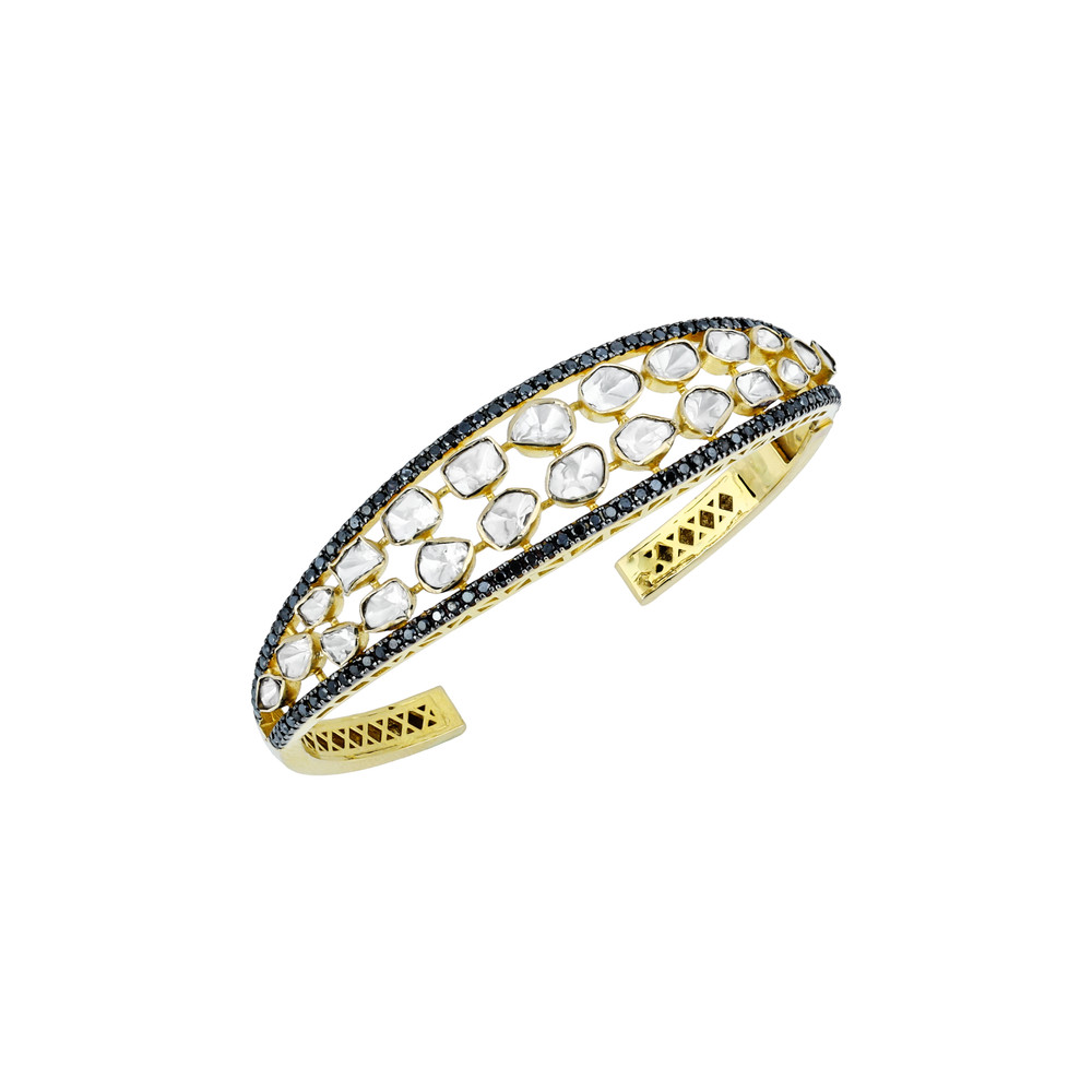 Open Cuff with Polki and Black Diamonds in Modern Design