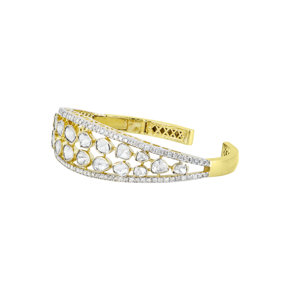 Polki Cuff with Diamond Frame and Open Design for Versatility