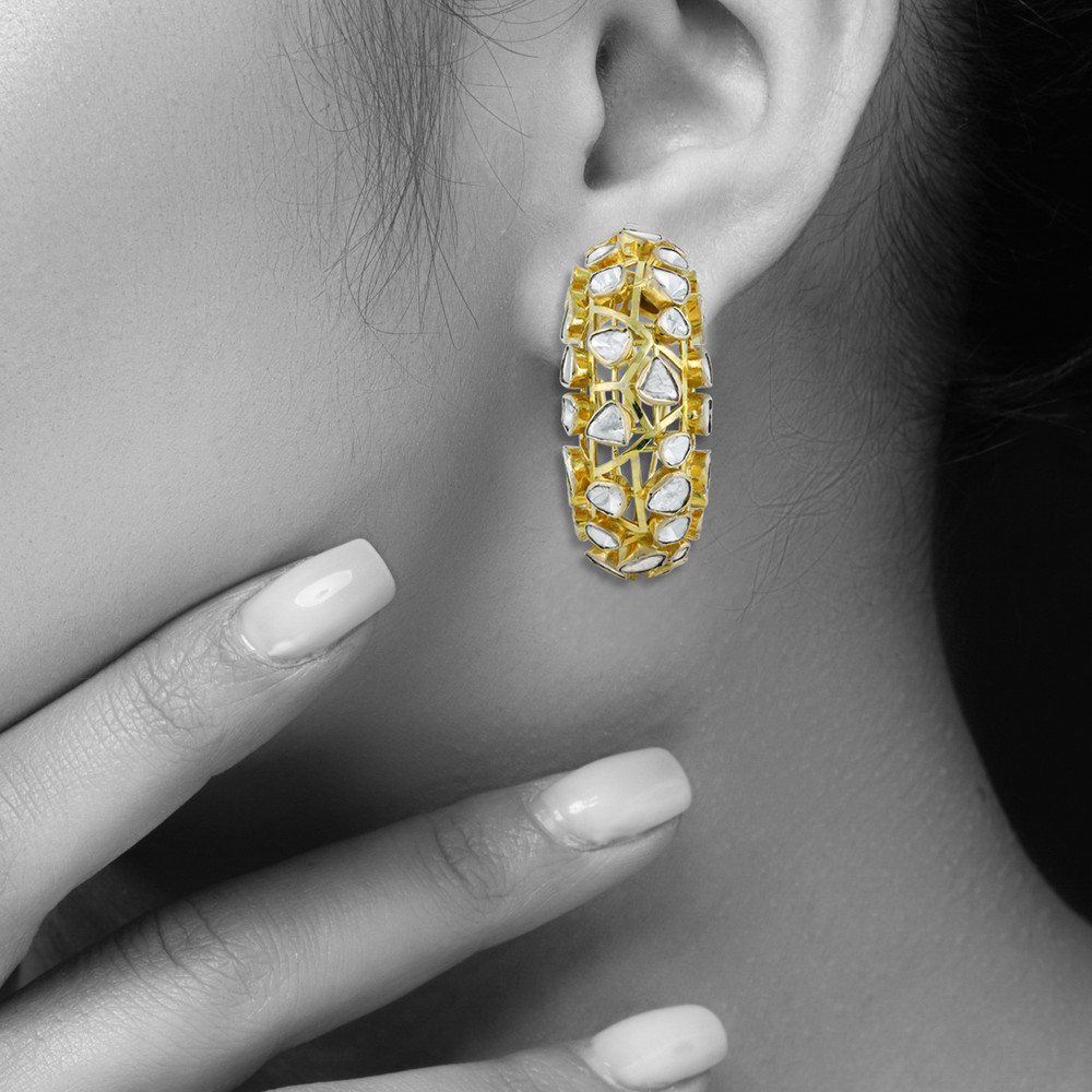 Polki Hoop Earrings with Open Gold Framework