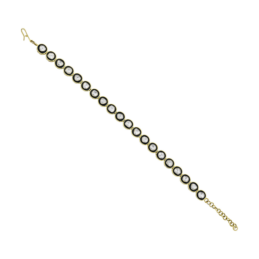 Polki Bracelet with Black Enamel Border