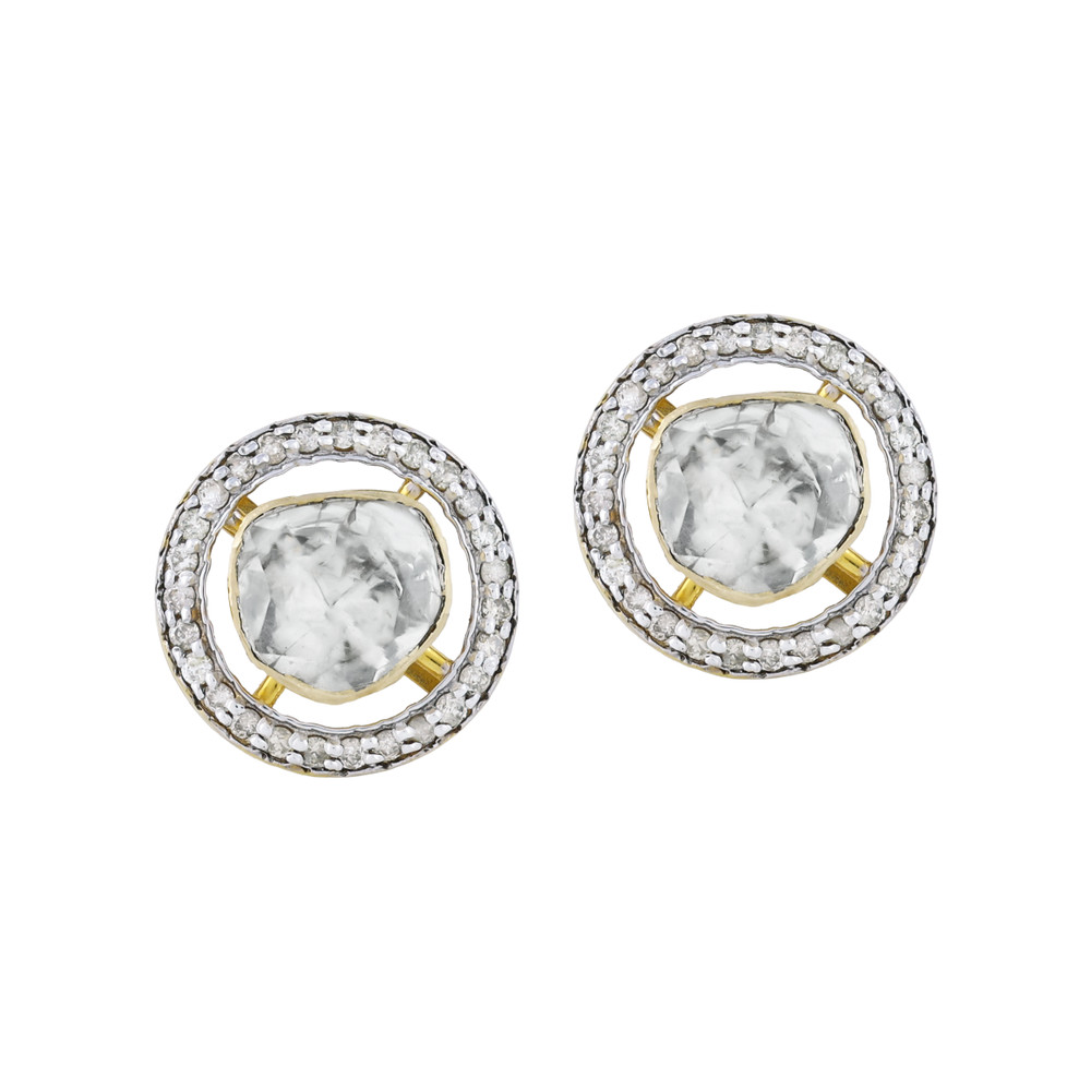 Round Polki Earrings with Diamond Halo