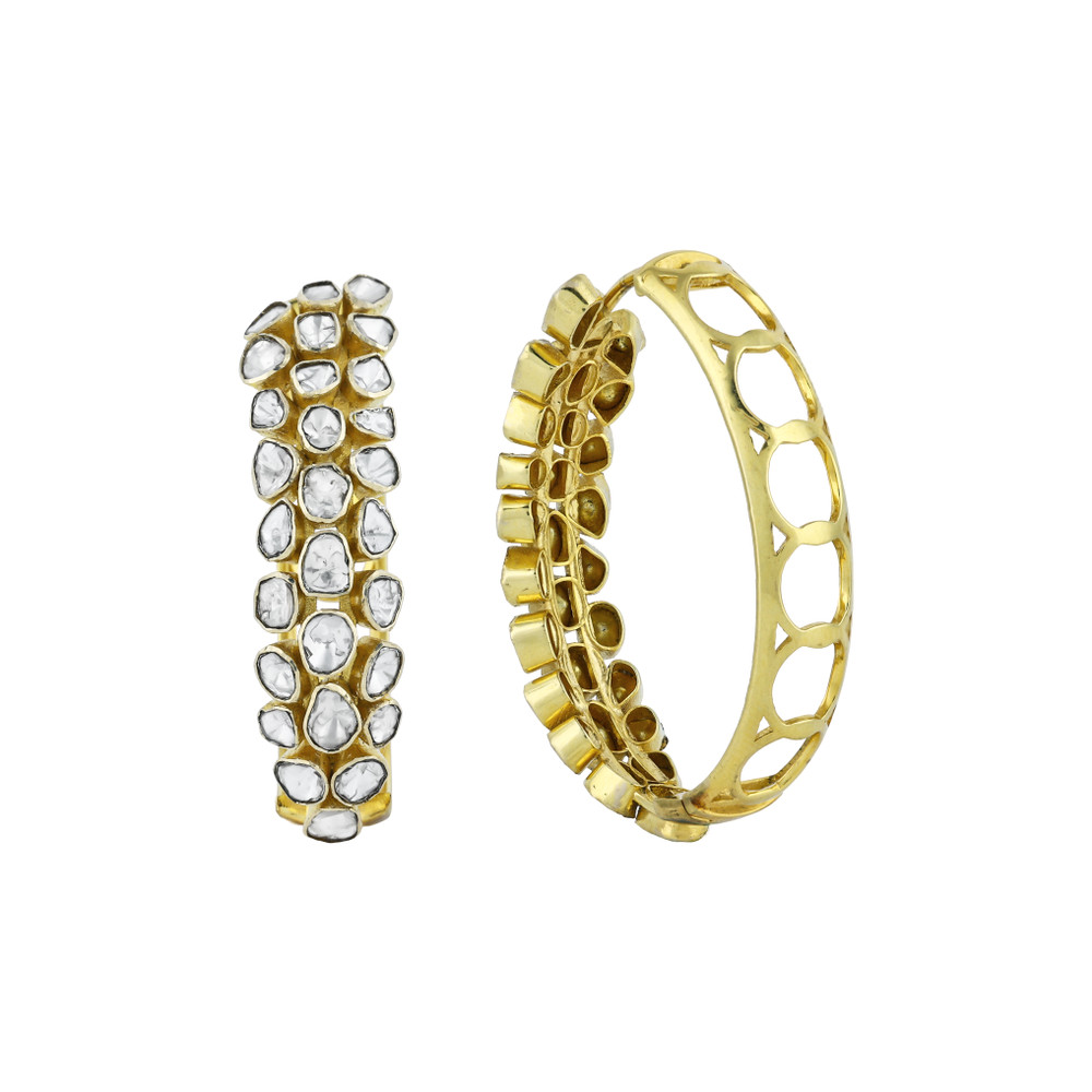 Full White Polki Hoop Earrings in Open Setting