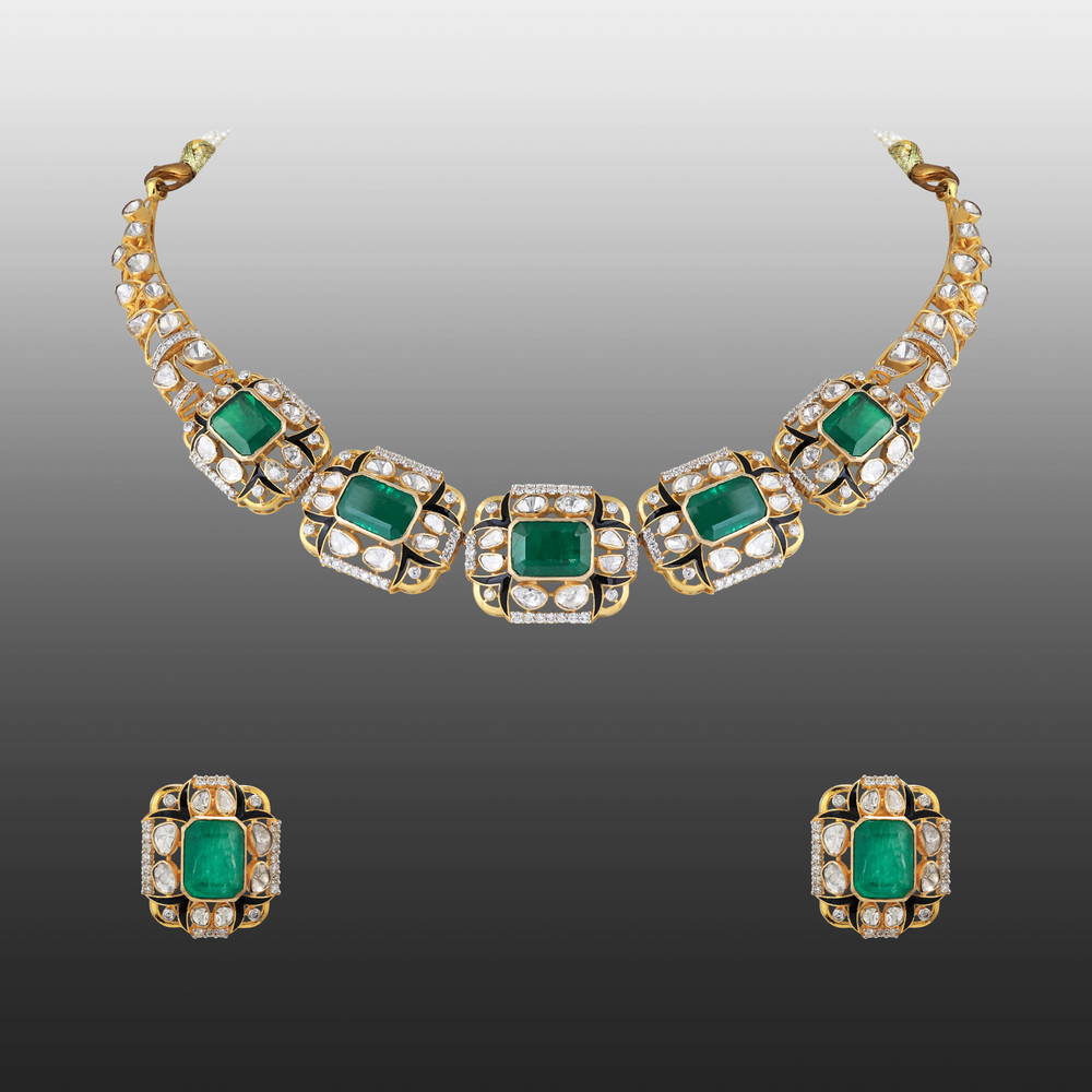 Emerald with Black Enamel Fusion Necklace