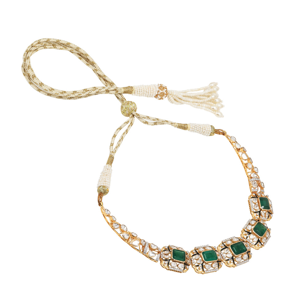 Emerald with Black Enamel Fusion Necklace