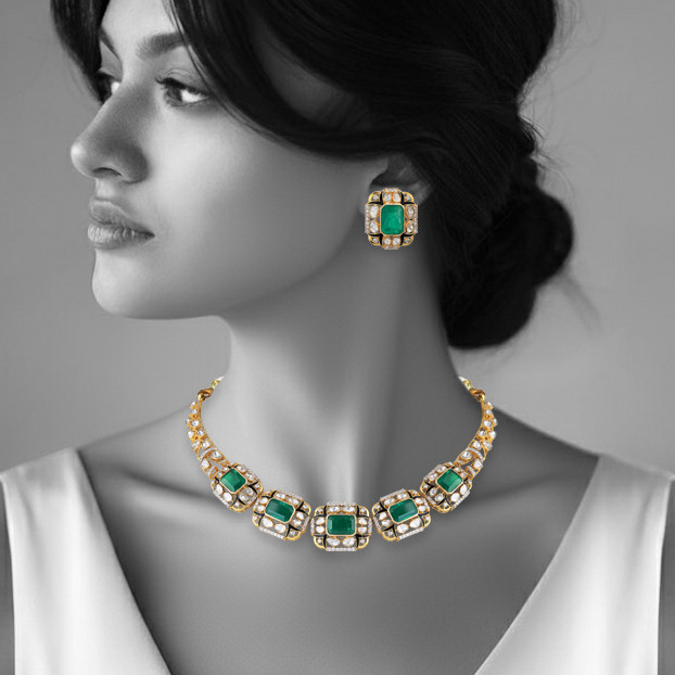 Emerald with Black Enamel Fusion Necklace