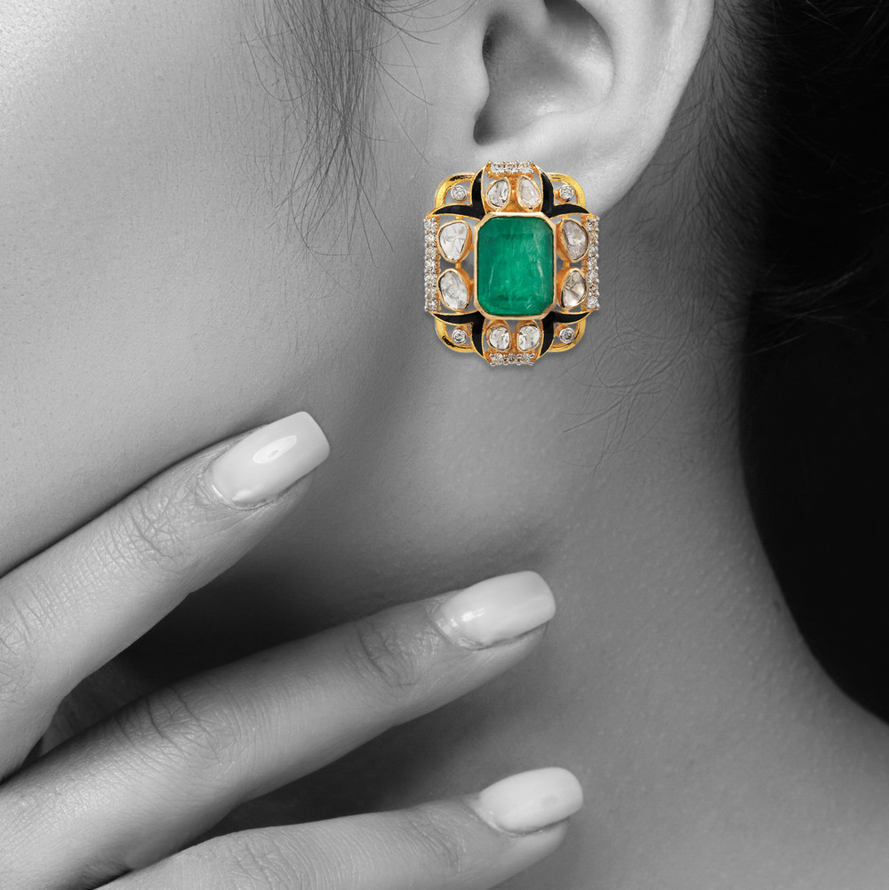 Emerald with Black Enamel Fusion Necklace