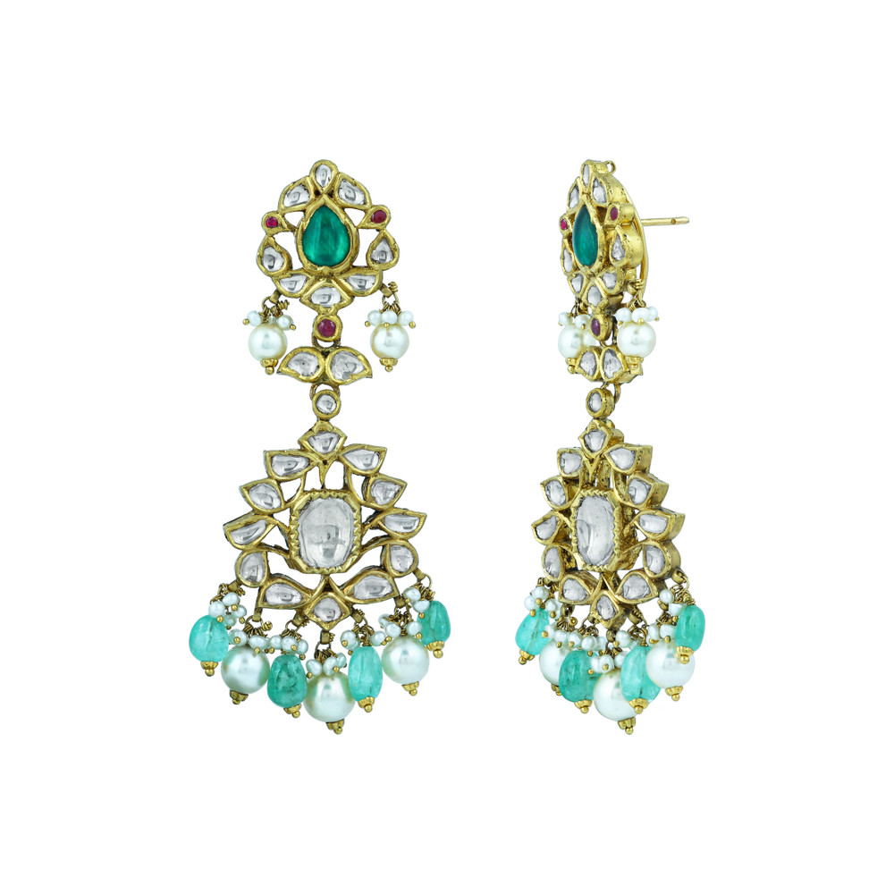 Uncut Diamond Polki Necklace Set with Emerald ,Ruby and Pearls