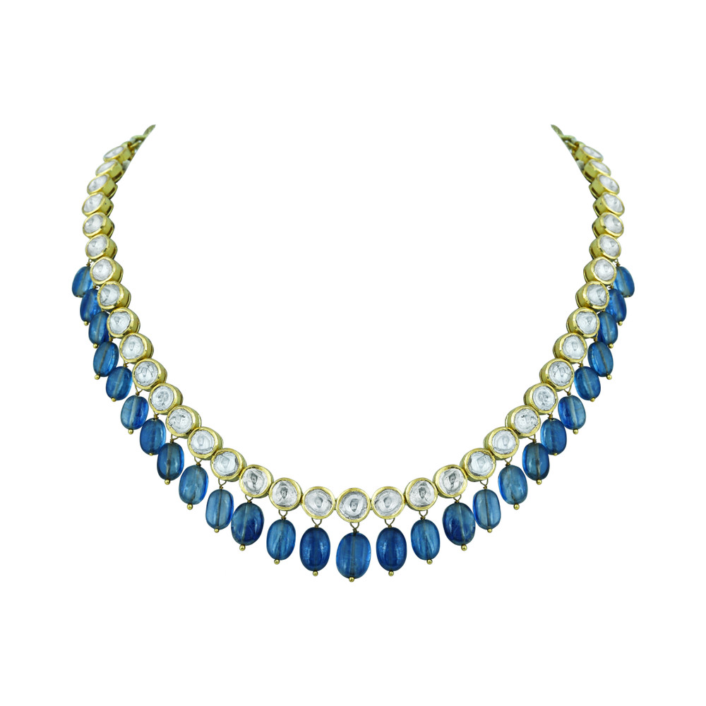 Polki Necklace with Tanzanite Drops and Timeless Elegance