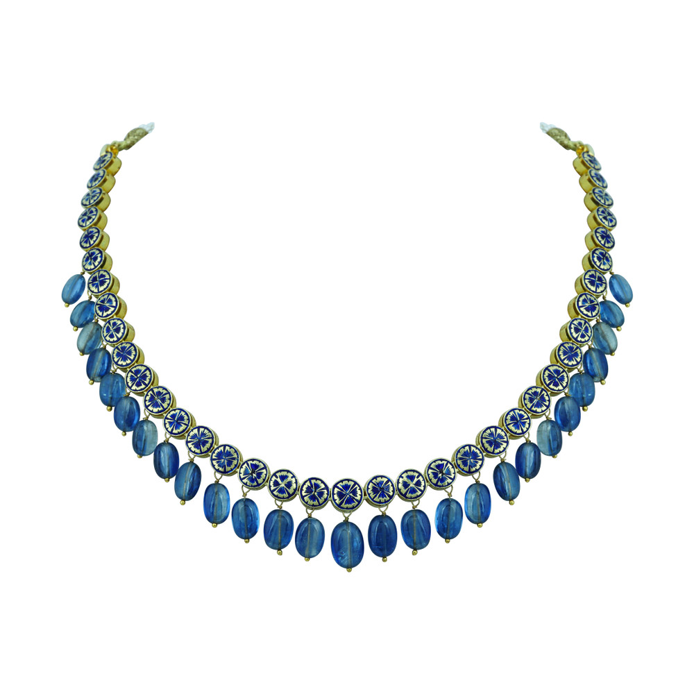 Polki Necklace with Tanzanite Drops and Timeless Elegance