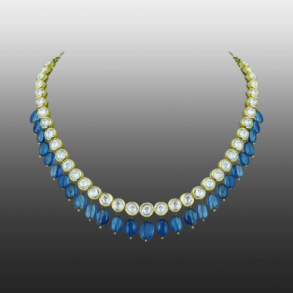 Polki Necklace with Tanzanite Drops and Timeless Elegance