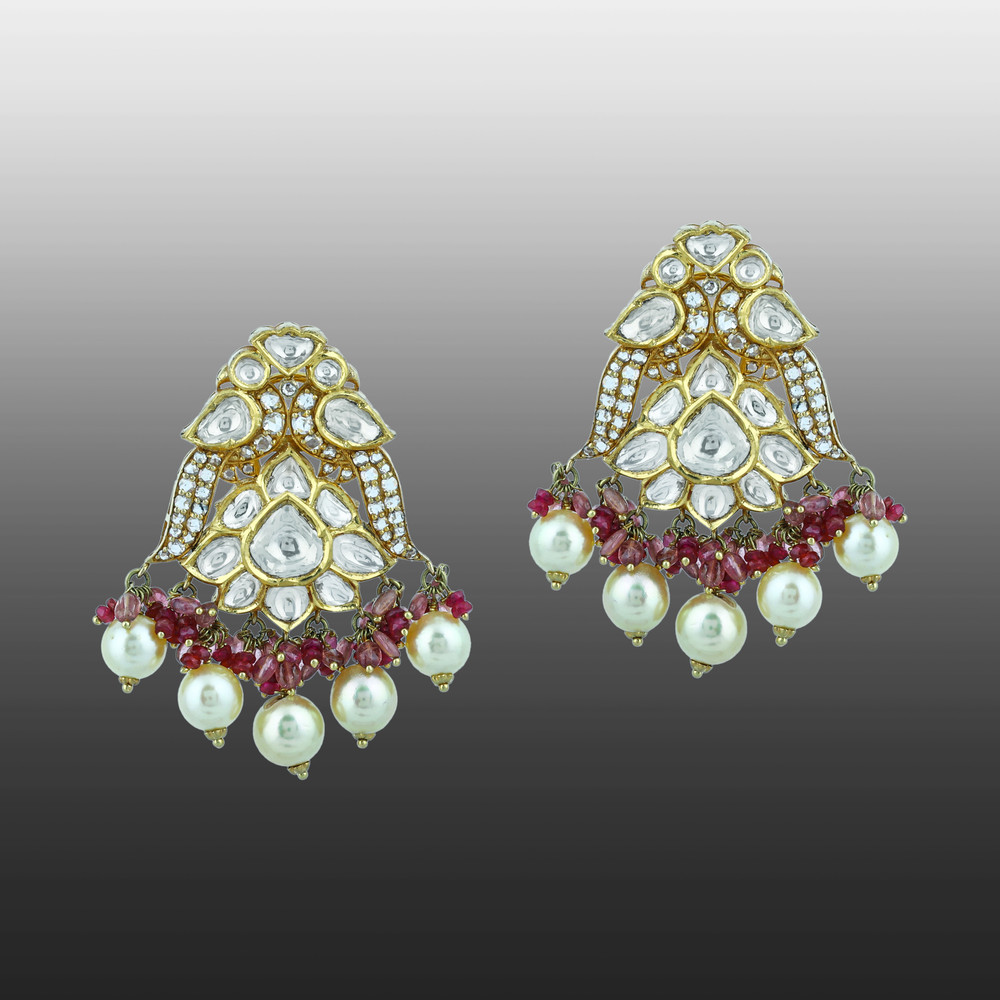 Choker Set with Uncut and Fullcut Diamonds, Ruby Beads & Pearls