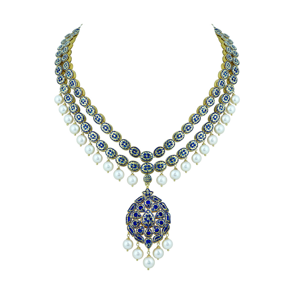 Double-Layer Necklace Pendant Set with Polkis and Pearls