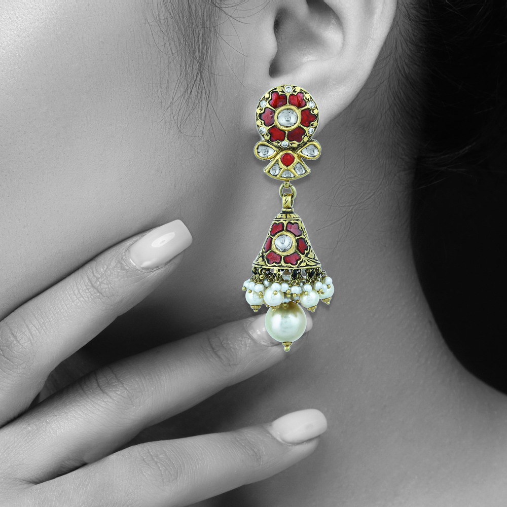 Red Talaf and Pearl Necklace Set with Partash work