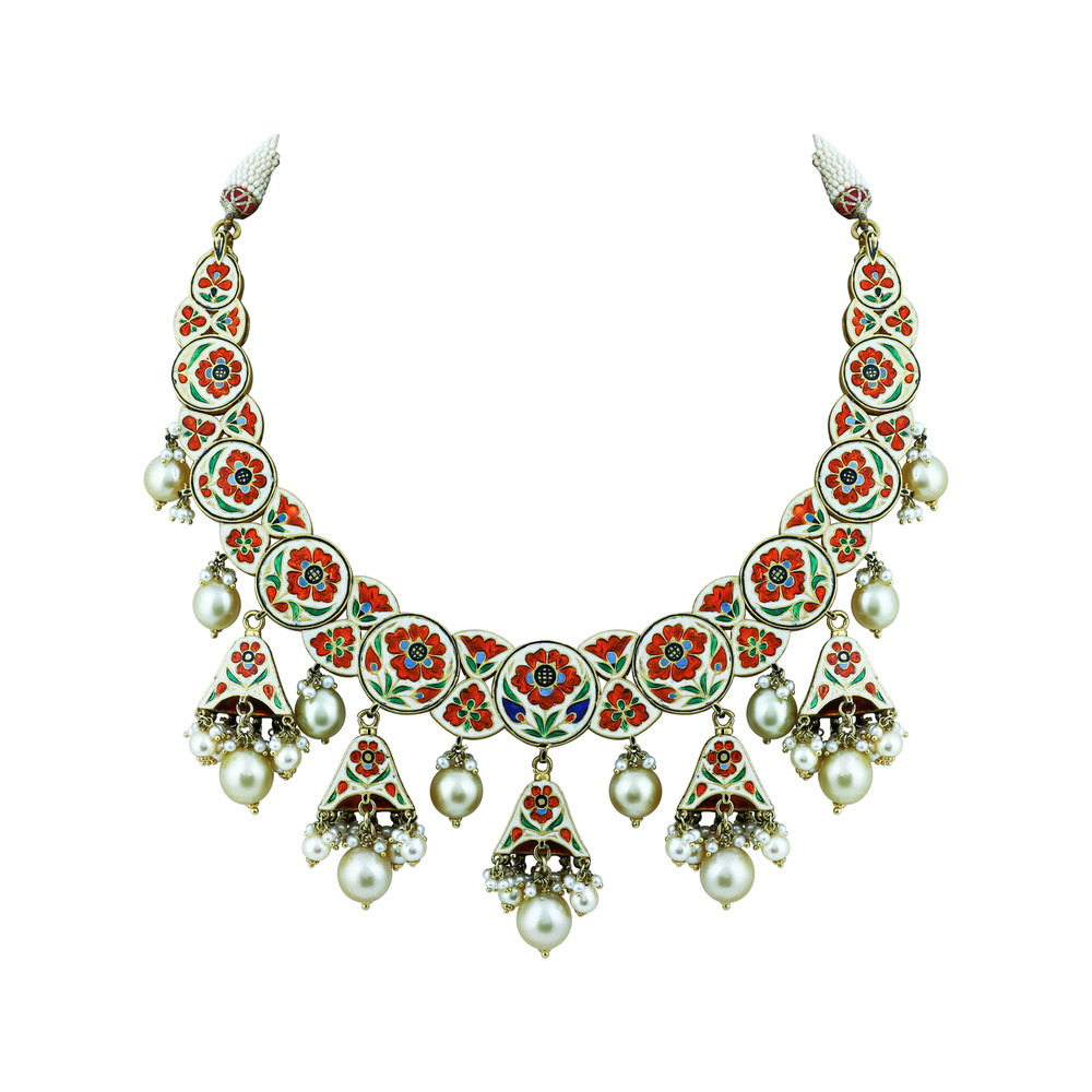Red Talaf and Pearl Necklace Set with Partash work