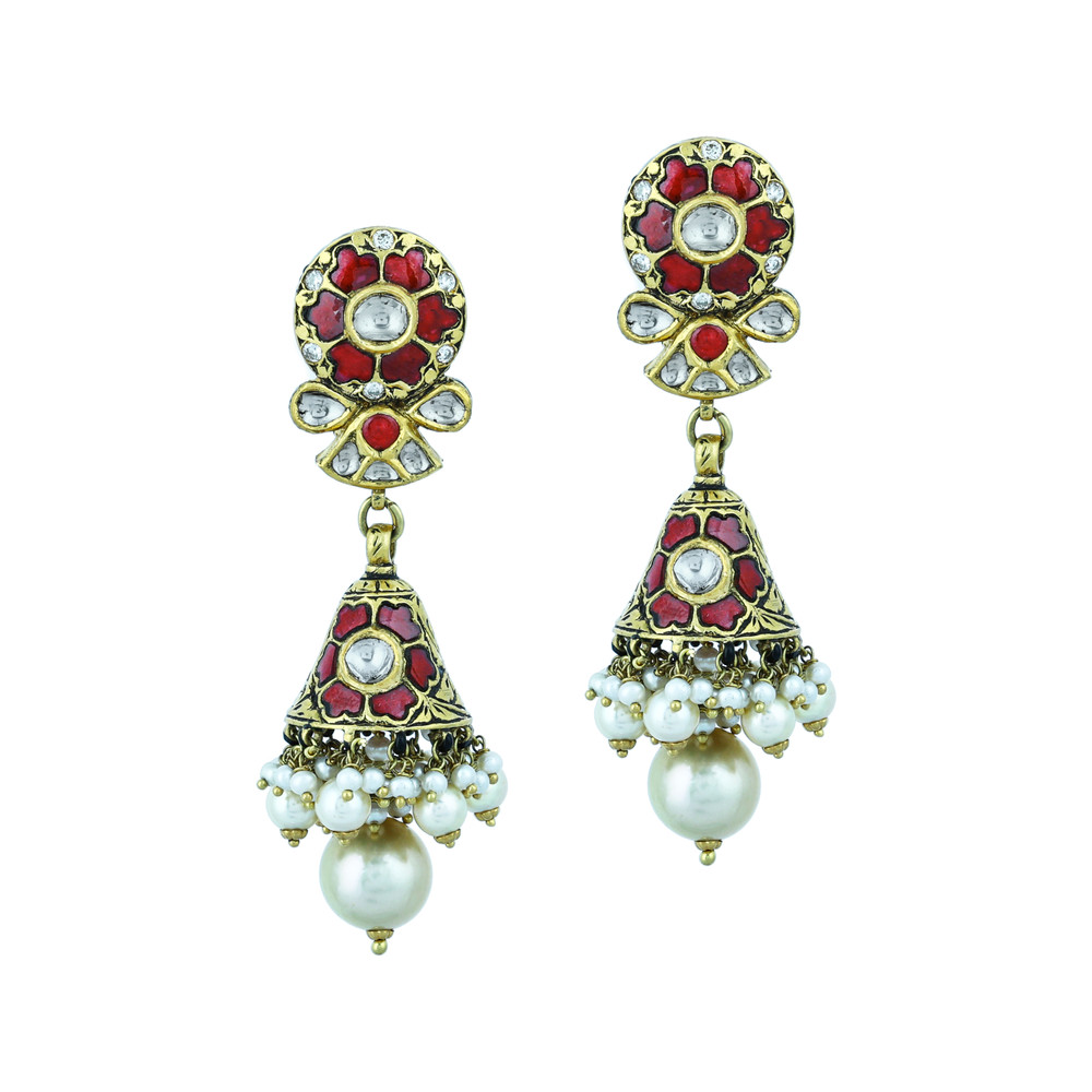 Red Talaf and Pearl Necklace Set with Partash work