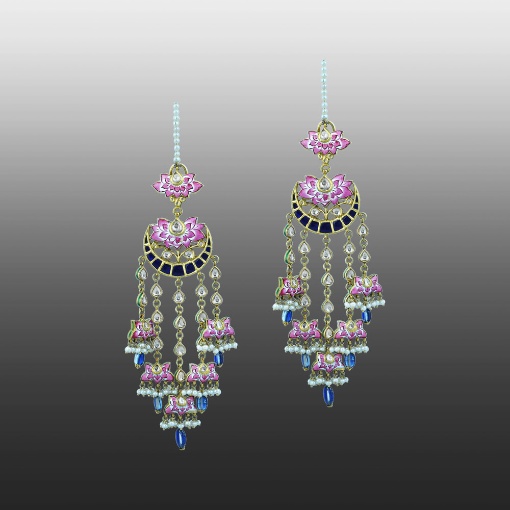 Lotus Enamel Choker Set with Polkis and Blue Kinite Beads