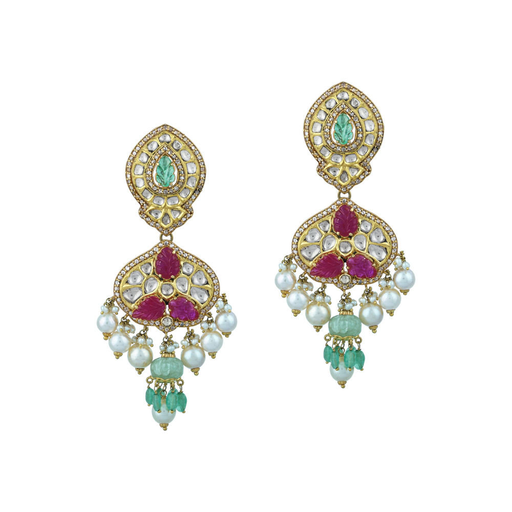Ruby, Diamond & Emerald Choker Set with Pearl Drops
