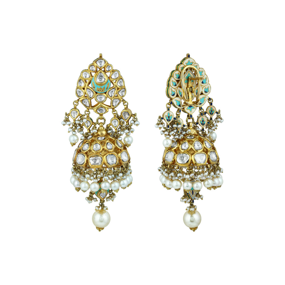 Mint Meenakari Necklace Set with Polki & Pearls