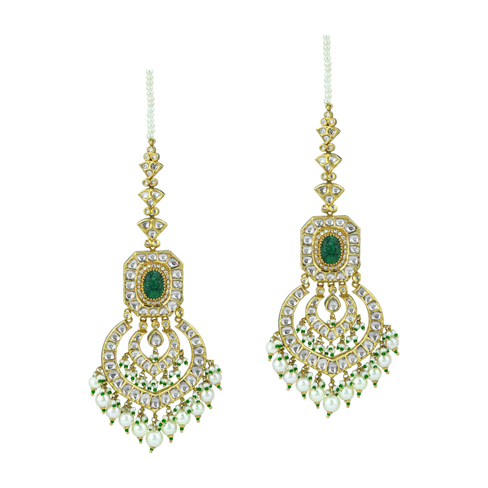 Emerald & Polki Choker with Pearl Layers and Matching Earrings