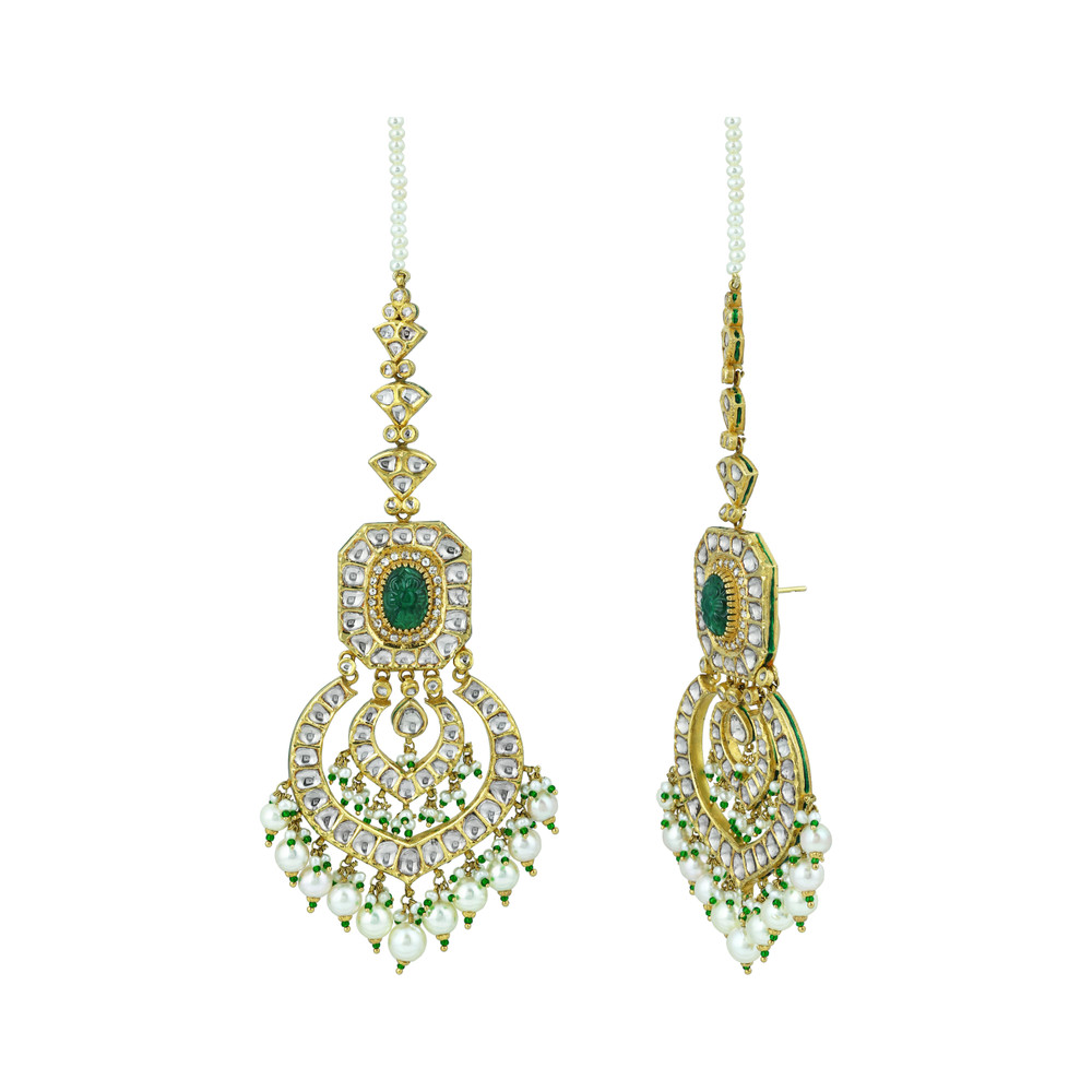 Emerald & Polki Choker with Pearl Layers and Matching Earrings