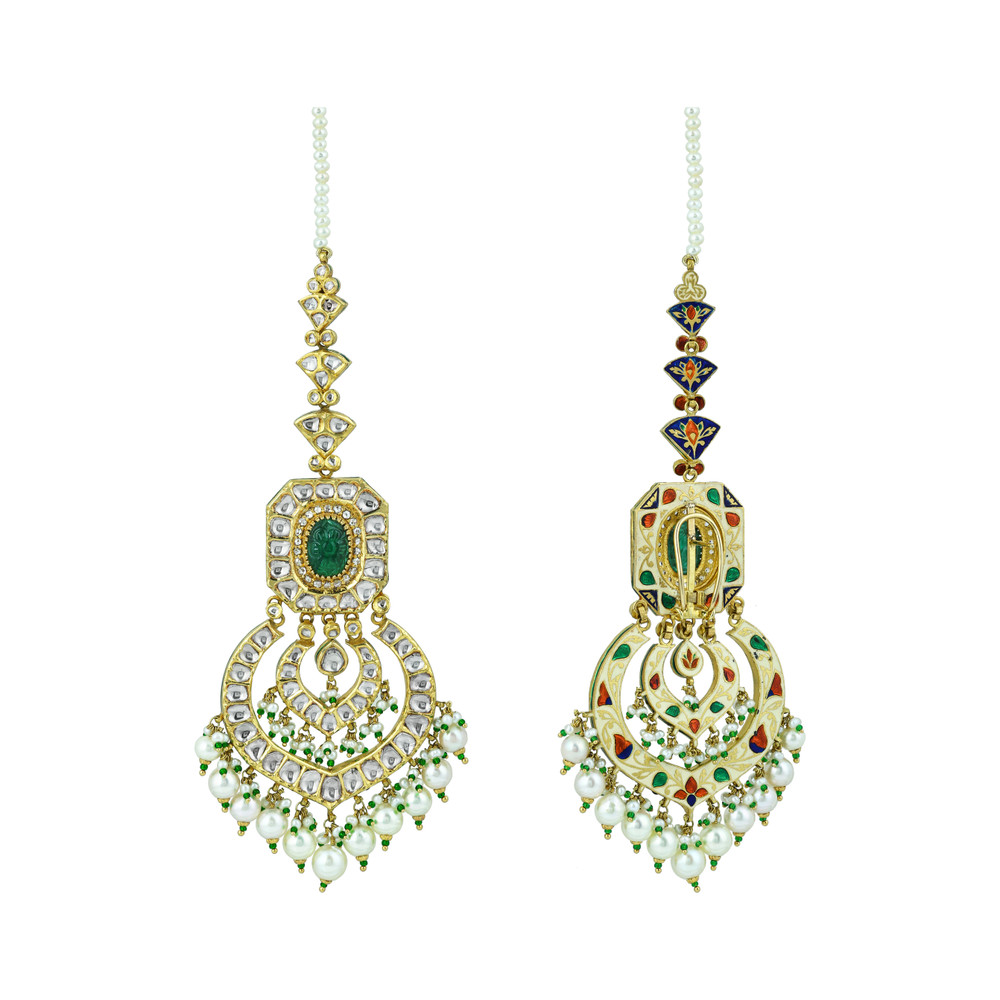 Emerald & Polki Choker with Pearl Layers and Matching Earrings