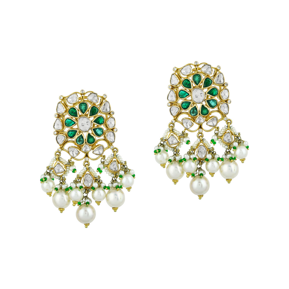 Floral Polki Choker Set with Emeralds and Pearl Drops