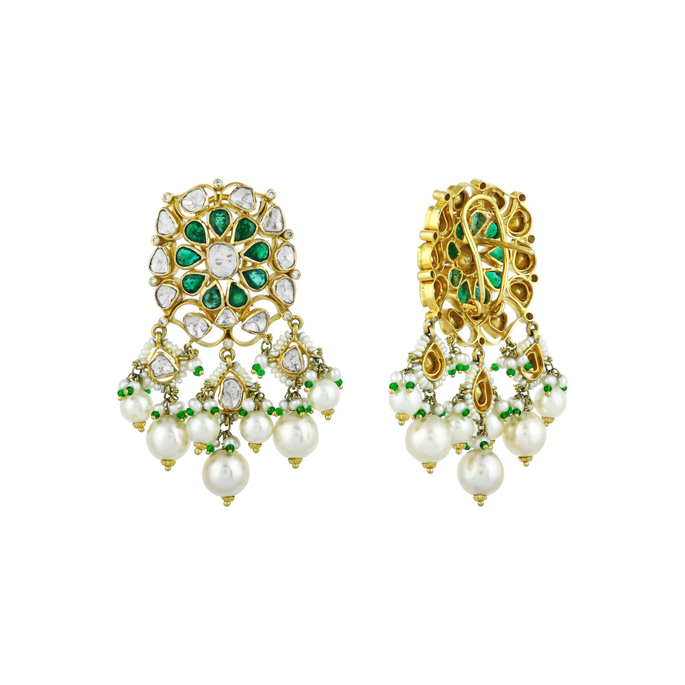 Floral Polki Choker Set with Emeralds and Pearl Drops