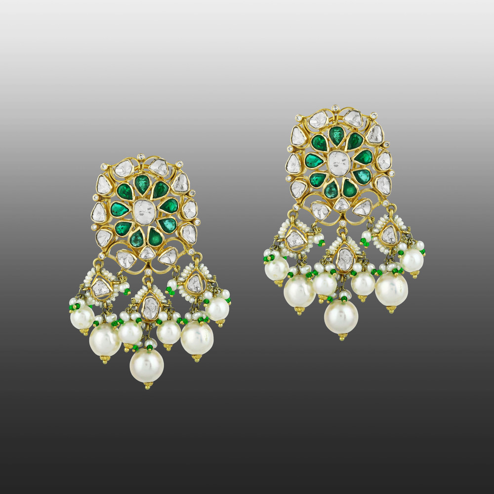 Floral Polki Choker Set with Emeralds and Pearl Drops