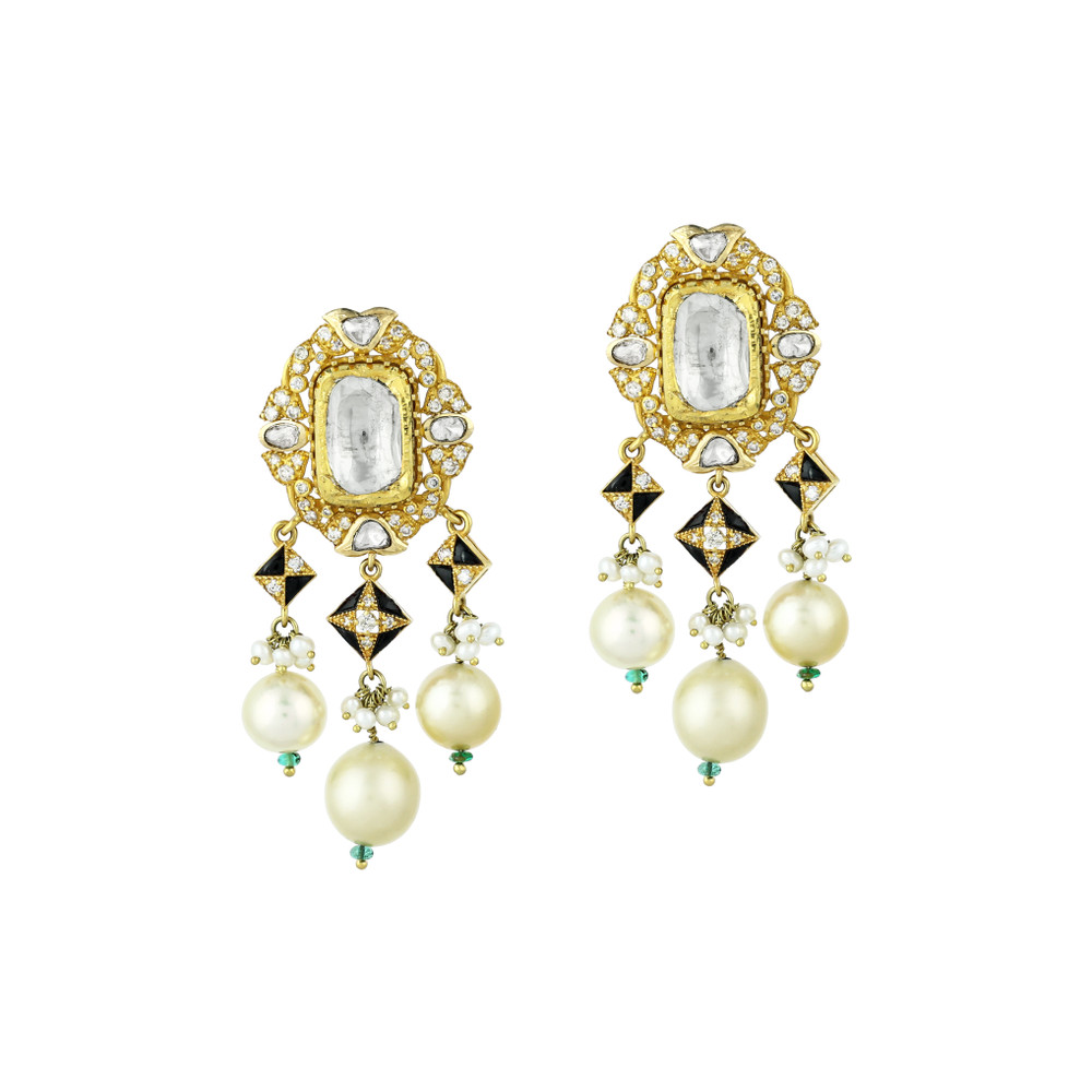 Emerald and Polki Diamond Choker with Pearl Drop Earrings