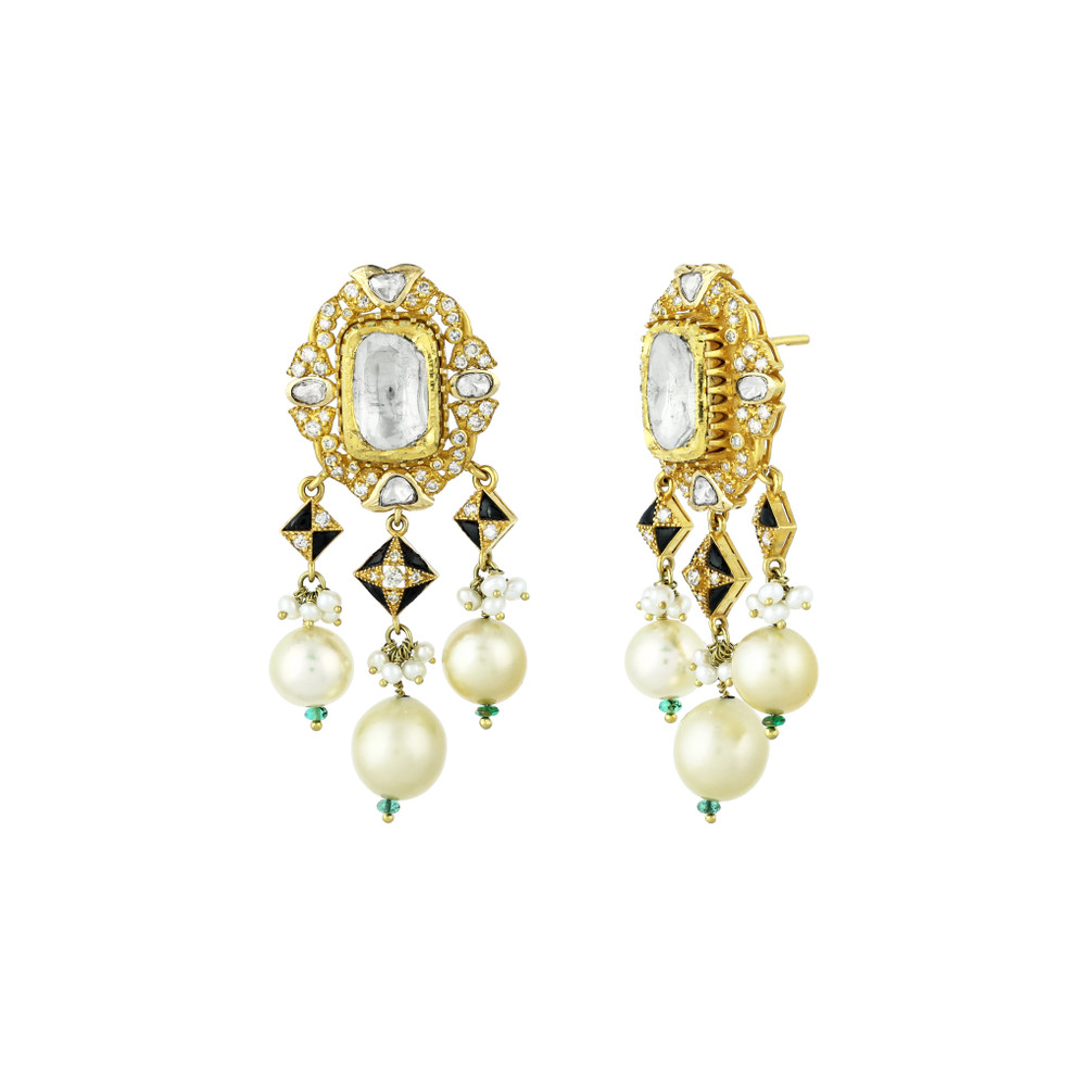 Emerald and Polki Diamond Choker with Pearl Drop Earrings
