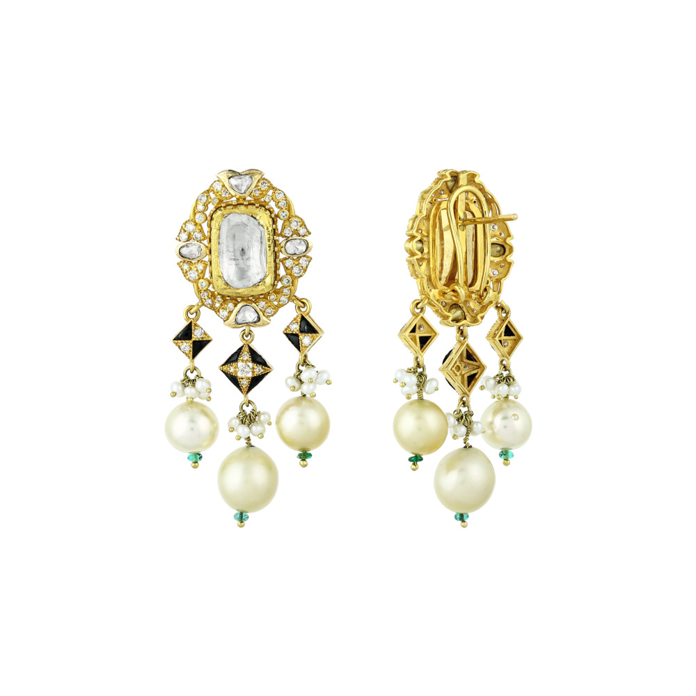 Emerald and Polki Diamond Choker with Pearl Drop Earrings