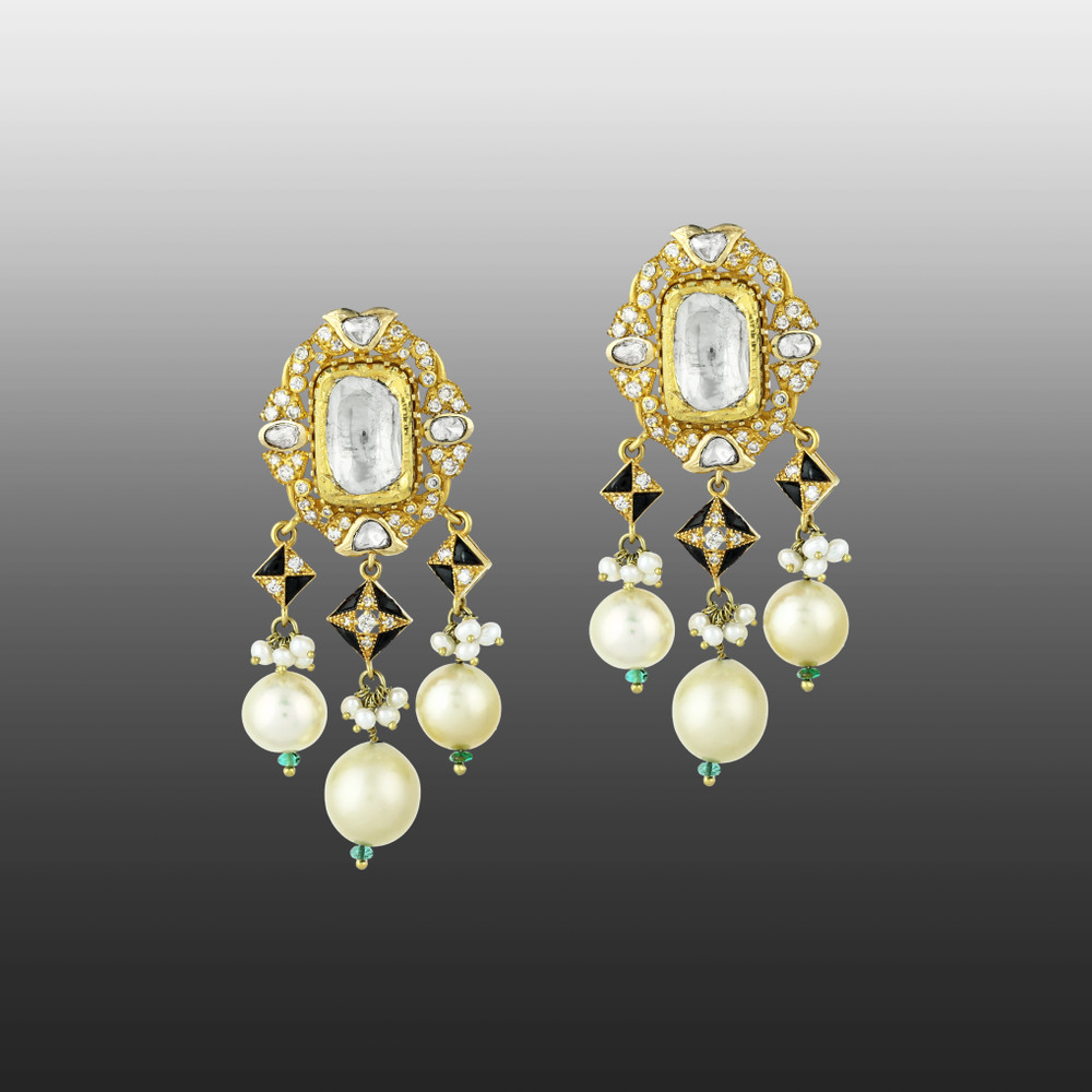 Emerald and Polki Diamond Choker with Pearl Drop Earrings