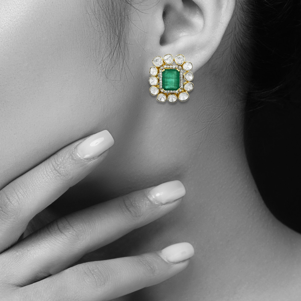 Emerald & Polki Necklace Set with Floral Motifs