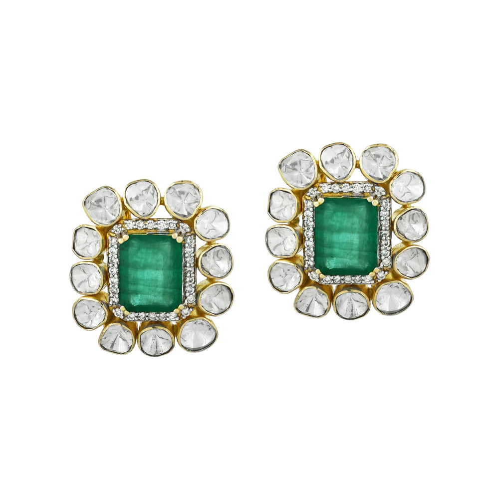 Emerald & Polki Necklace Set with Floral Motifs