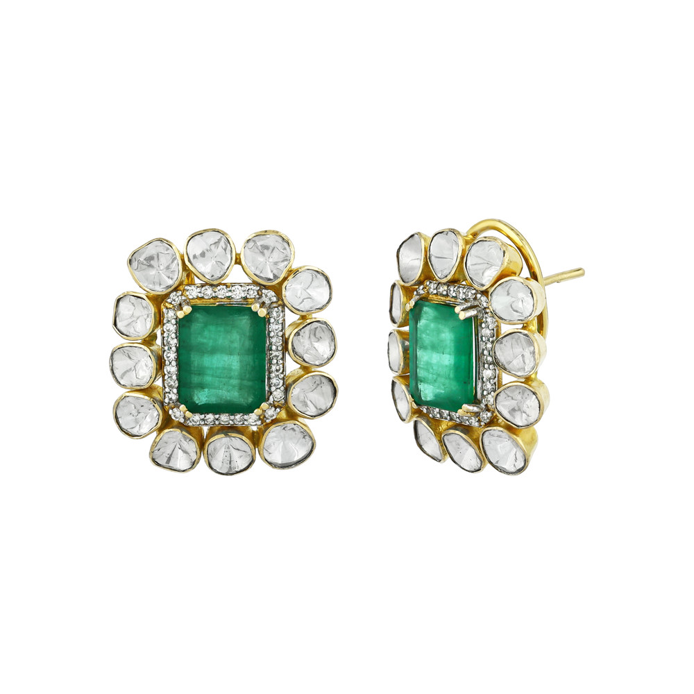 Emerald & Polki Necklace Set with Floral Motifs