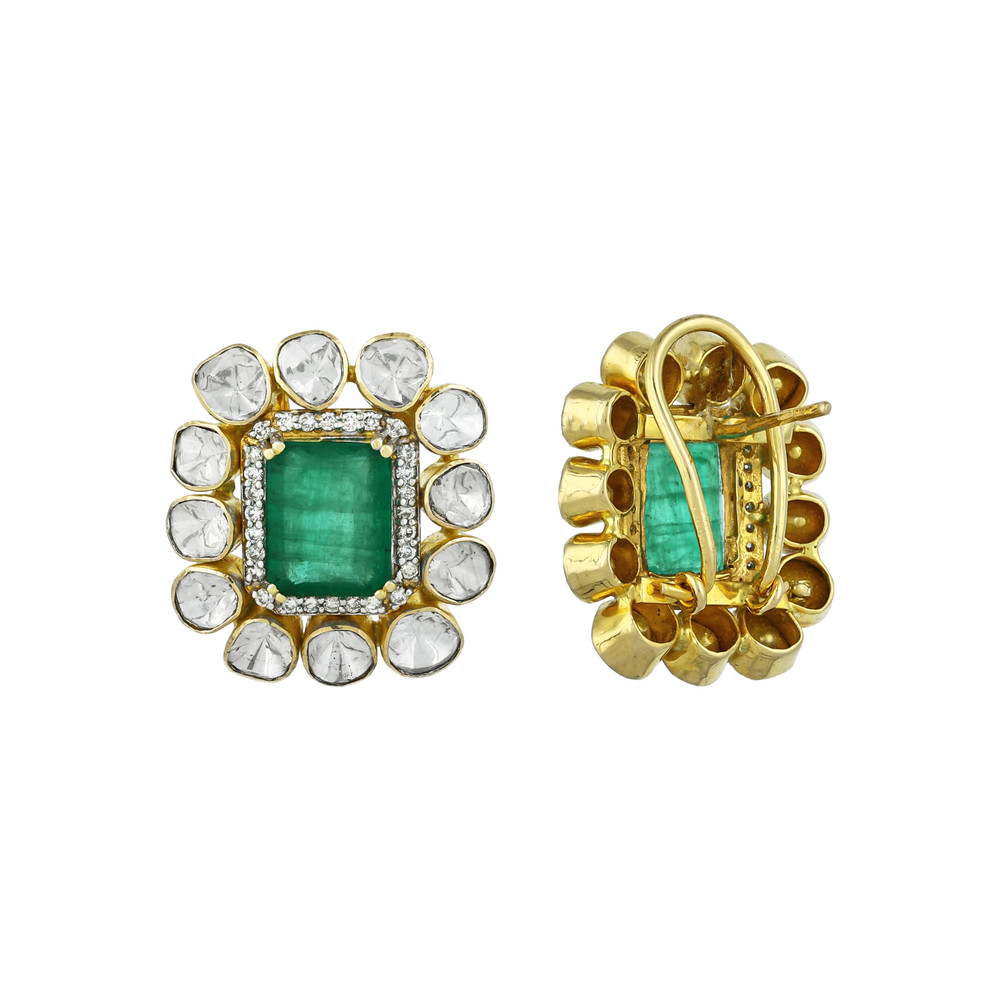 Emerald & Polki Necklace Set with Floral Motifs