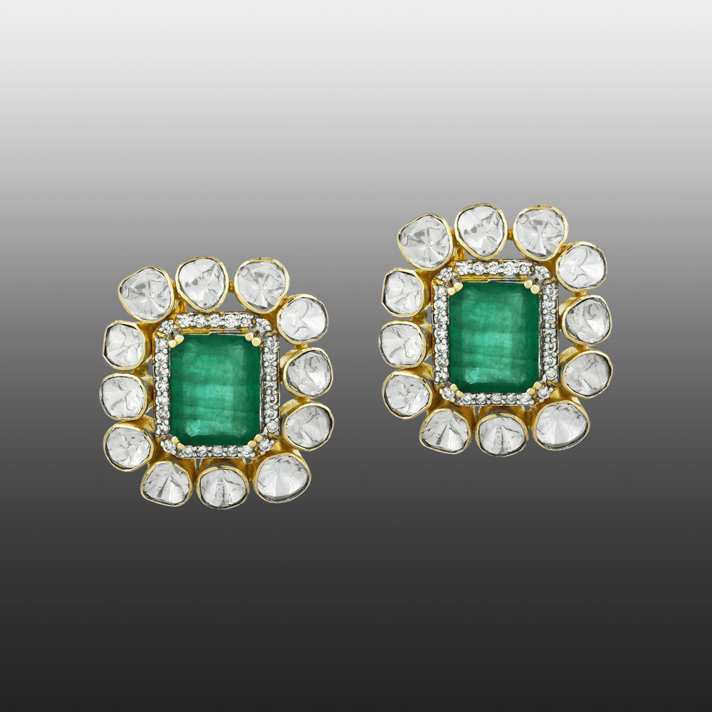 Emerald & Polki Necklace Set with Floral Motifs