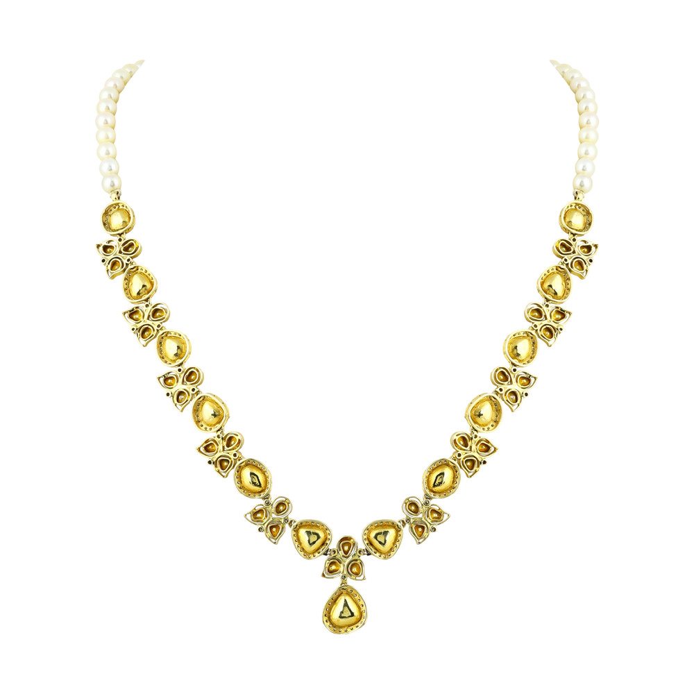 Floral Polki Necklace Set with Pearls and Matching Earrings