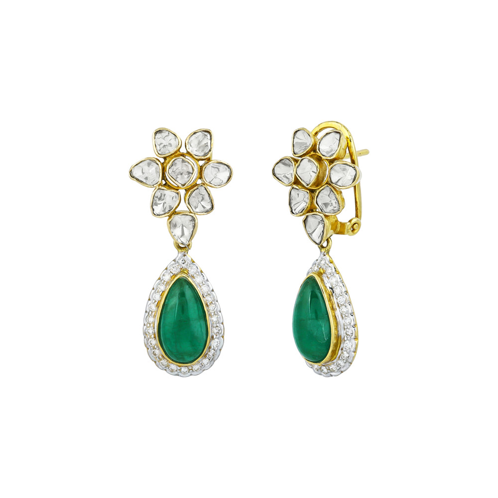 Polki Necklace Set with Emerald Drops & Diamond Halos