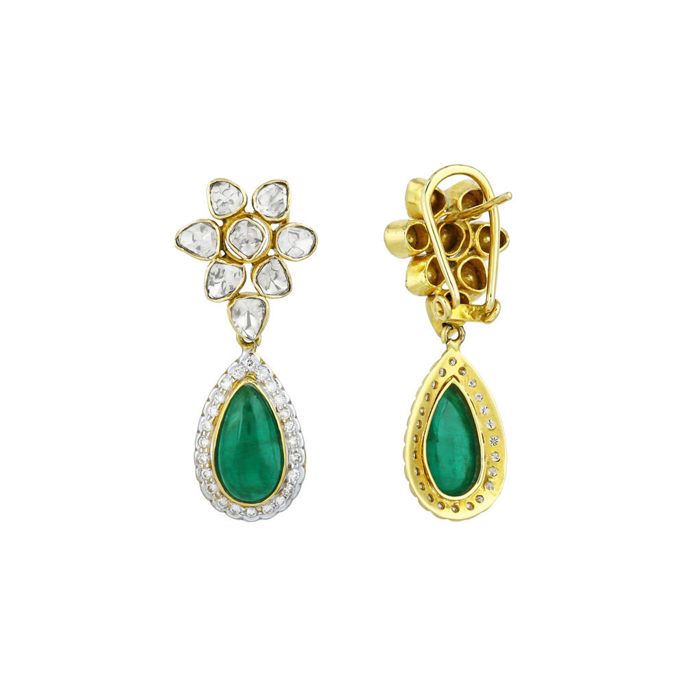 Polki Necklace Set with Emerald Drops & Diamond Halos
