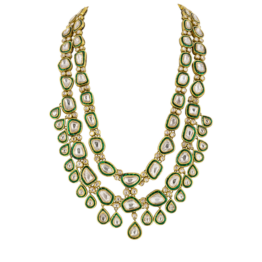 Two-Layered Polki Long Line with Teardrops and Green Talaf