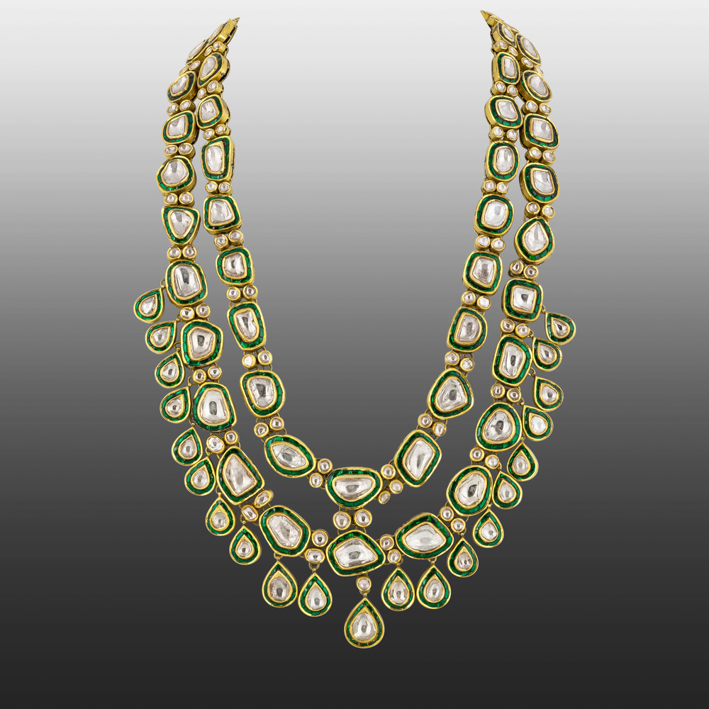 Two-Layered Polki Long Line with Teardrops and Green Talaf