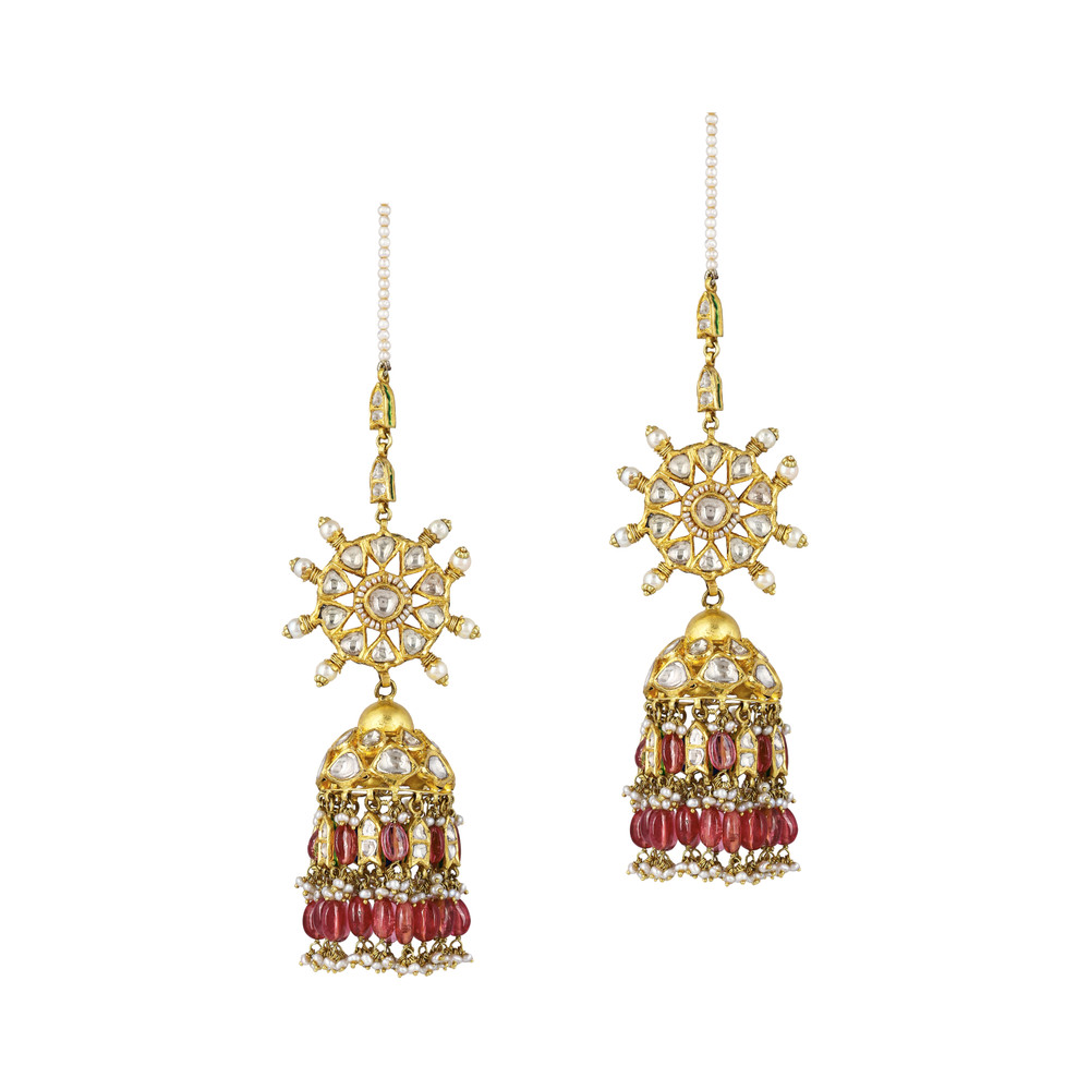 Polki Diamond Choker & Earrings with Pink Tourmaline Drops