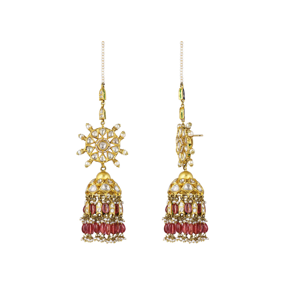 Polki Diamond Choker & Earrings with Pink Tourmaline Drops